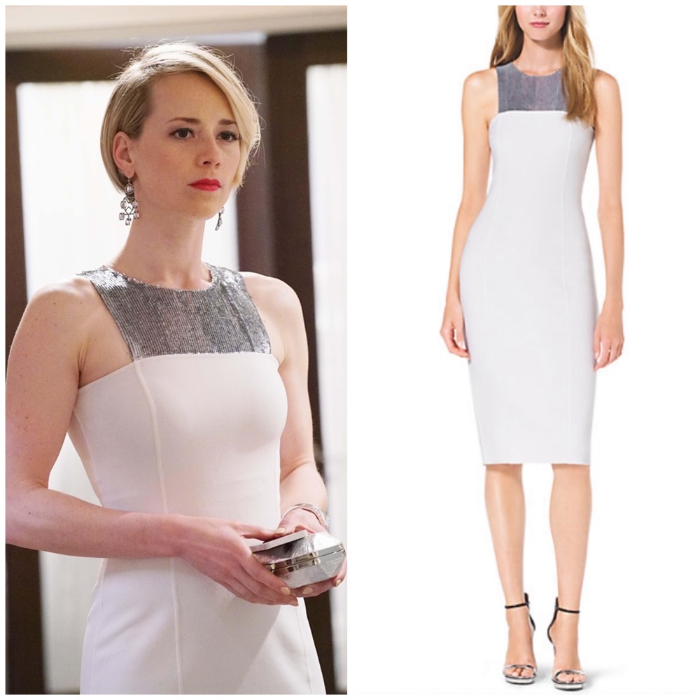 BODYCON MINIMALIST * $2995 Michael Kors Collection Silver Sequins Wool Dress 6